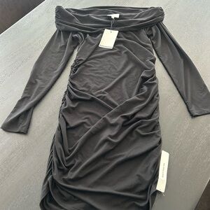 Reformation Black Off-Shoulder Long Sleeve Dress